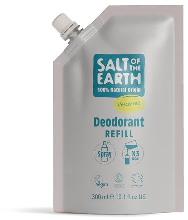 Salt of the Earth – Nachfüllpackung für natürliches Deodorant-Spray | 300ml Duftstofffreie Nachfüllpackung für den Beutel - Vegan und tierversuchsfrei - Lang anhaltender Schutz