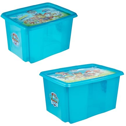 keeeper Karolina 2 x Paw Patrol Storage Box with Lid, Rotating and Stackable, for Children, 30 L + 45 L, Fresh Blue (Transparent)