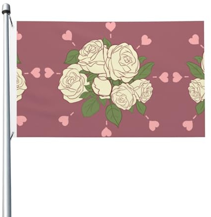 Weiße Rose der Liebe, doppelseitige Flagge, 90 x 150 cm, leicht und farbecht, mit Knopflöchern, ideal für Partys im Freien und Gärten.