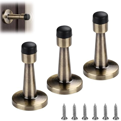 3Pcs Antique Brass Door Stop, Door Stoppers for Skirtings and Walls, Prevents Door Handle Damage, Protects Furniture, Maintains Interior Aesthetics, Wall Mounted Door Stops