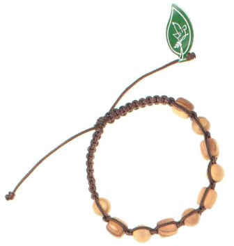 SHALOM - Bracciale Decina In Corda, Grani In Legno D'olivo 8 Mm