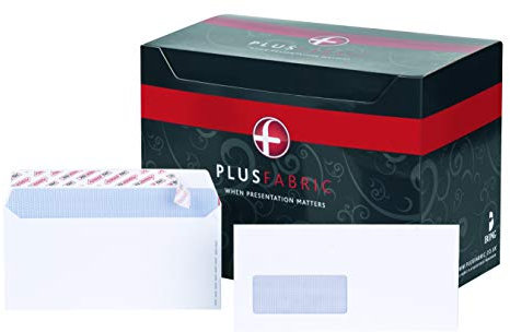 Plus Fabric DL Prestige White 120gsm Window P&S Powertac Wallet Box of 500 Envelopes