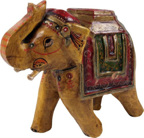 GURU SHOP Deko Elefant aus Indien, Bemalter Indischer Holzelefant, Skulptur Elefant, Gelb