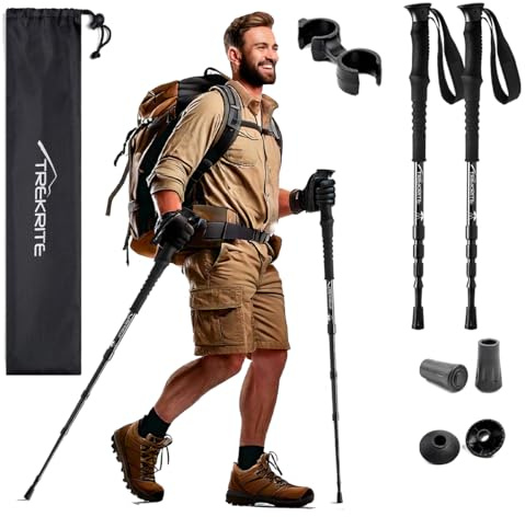 Trekrite Compact Traveller’s Walking/Hiking/Trekking Poles/Sticks - 4-Section Unisex (2pc / set/pair) - UK Based Company