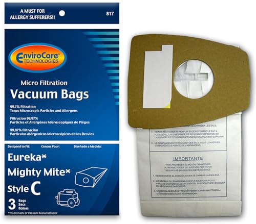3 Eureka C Allergy Mighty Might canister Vacuum Bags, White Westinghouse, Floorshow Cleaner, Home Cleaning Systm, Commercial Vacuum Cleaners, 52318, 52318-12, 57697-12 Filteraire, 54921-10, 54021-10, VIP 9020, 3015B , 3035A , 3035B , 3035D, 3020BE,S3191B , S3191E