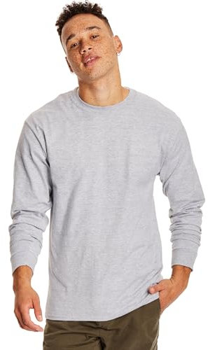 Hanes Men's Long Sleeve Beefy-T Shirt, Light Steel, Medium (Pack of 2)