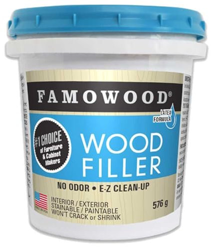 Famowood Golden Oak Mastic pour bois de chêne teinté et à peindre pour réparation de portes de meubles et d'armoire, formule poncable à base d'eau pour restaurer les fissures et les trous, 576 g