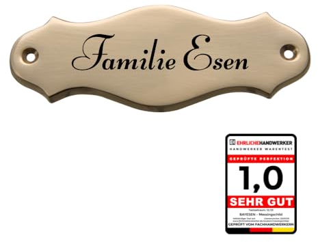 Edel Design Massiv Messing Schild, Namensschilder, Türschilder, Klingelschilder, Briefkastenschilder, 12,2 x 0,5 x 4,2 cm