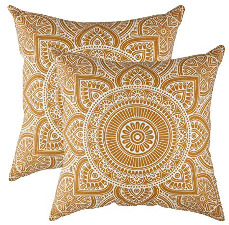 TreeWool Dekorativer Kissenbezug (60 x 60 cm, Senffarben) Mandala Design 100% Baumwolle (2er Pack)