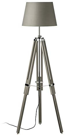 Grey Wood and Chrome Tripod Floor Standing Lamp (Without Shade)