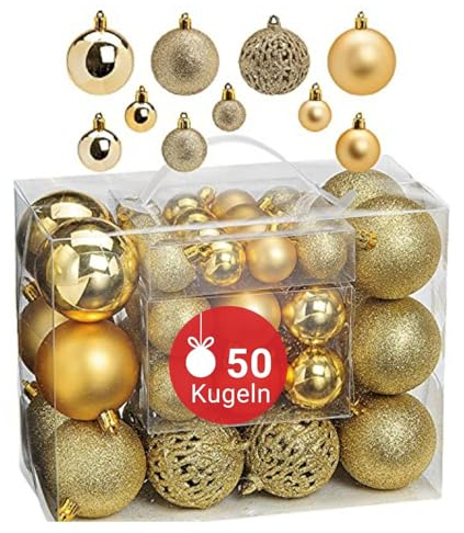 WOMA Christbaumkugeln Set Gold & 22 weiteren Farben - 50er & 100er Weihnachtskugeln Set - Weihnachtskugeln Kunststoff - Weihnachtsbaum Deko & Christbaumschmuck