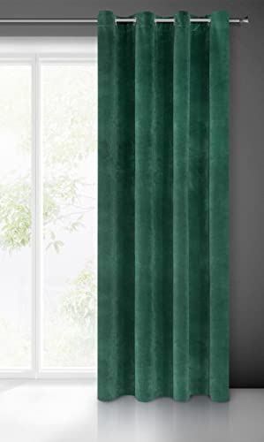 Eurofirany Villa Vorhang Samt Velvet Weich 10 Ösen-1 Stk. Edel Gardine Dick 290 g/m2 Elegant Glatt Einfarbig Flauschig Modern Klassisch Wohnzimmer Schlafzimmer Lounge, Dunkelgrün, 140x250cm