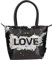 Depesche 10611 Handtasche mit Streichpailletten, Trend Love and Peace, schwarz, ca. 21 x 31 x 13 cm, bunt