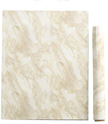 PoetryHome Rouleau de papier peint autocollant amovible en vinyle effet marbre beige pour comptoir, table, dosseret, rouleau de papier peint autocollant marbré imperméable, 39 x 290 cm