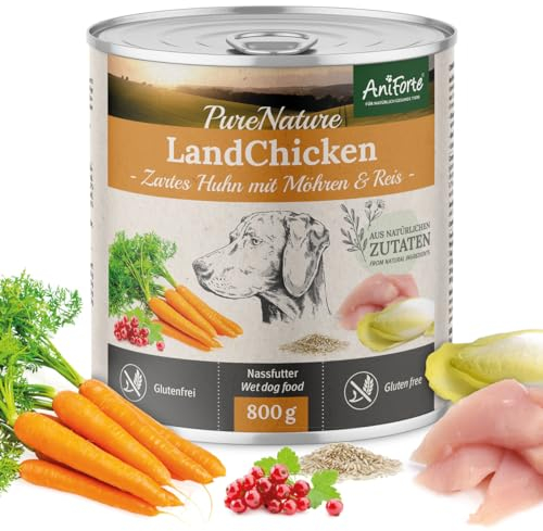 AniForte Hundefutter Nass LandChicken 6 x 800g – Nassfutter für Hunde, Frisches Huhn mit Gemüse & Früchten, hoher Fleischanteil, Natürliches Hundenassfutter glutenfrei