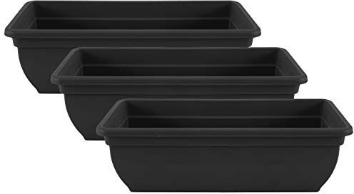 Muddy Hands Pack of 3-46cm Long Black Trough Plant Pot Plastic Planter Outdoor Garden Window Herb Flower Box