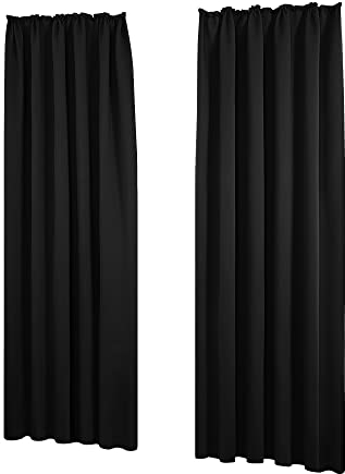 Deconovo Blickdichte Gardinen Vorhänge mit Kräuselband Thermo, 260x140 cm(HöhexBreite), Schwarz, 2er Set