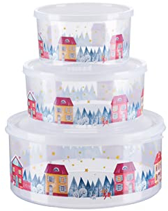 MiraHome Keksdosen 3er Set Transparent Häuser-Design (1,5l/2,5l/5l) – Runde Plätzchendosen – Ideal als Keksdose für Weihnachten – Plätzchendose für die Weihnachtszeit