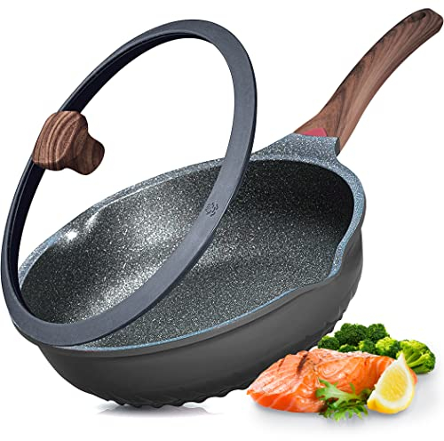 Vinchef Poêle à frire profonde antiadhésive avec couvercle, sauteuse de 28 cm/5 litres, technologie allemande de revêtement céramique 3C+, indicateur de chaleur, compatible avec induction