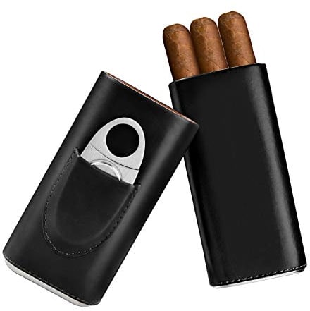 Zigarren-Etui mit Zedernholz ausgekleidet - Reisekoffer Zigarrenschneider Humidor Hülle (schwarz)