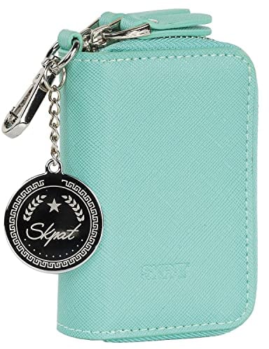 SKPAT - Porta Llaves con Cierre Cremallera para Hombre de Polipiel. Llavero Organizador Llaves con Protección Anti Escaneo RFID. Portalleves Calidad Funda Llaves, Menta