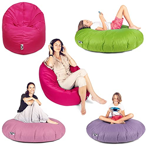 PATCH HOME Patchhome Sitzsack 2 in 1 Sitzkissen Bodenkissen für Erwachsene & Kinder - Gaming mit Füllung Kissen Sessel BeanBag (Ø 125cm, Pink)