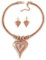 Avalaya Crystal Heart Mesh Necklace and Stud Earrings Set In Rose Gold Metal/Pink/ 39cm L/ 8cm Ext - Gift Boxed