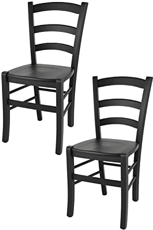 t m c s Tommychairs - 2er Set Stühle Venezia für Küche und Esszimmer, robuste Struktur aus lackiertem Buchenholz in Anilinfabre Schwarz und Sitzfläche aus Holz