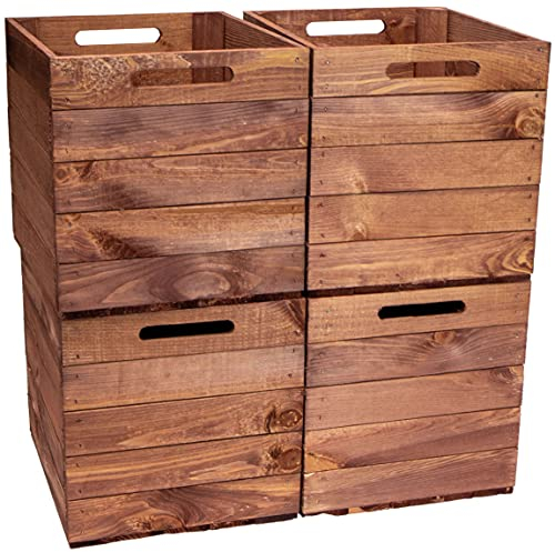 Holzkiste für Kallax Regale und Expidit Regale Weinkiste Obstkiste Regalkiste Maße 33x37,5x32,5cm (4er Set, Vintage Ocker)