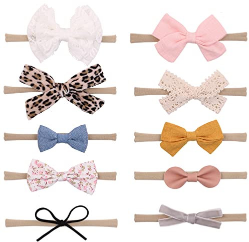 Yueshop 10PCS Baby Girls Headbands Different Style 10 Colors Bow Knot Newborn Headband Soft Flexibility Nylon Hair Band for Baby Birthday, Festival Celebration, Photography Props Accessories