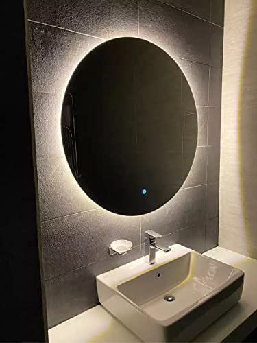 SensaHome – Led Touch Wandspiegel rund – Badezimmerspiegel Rahmenlos mit LED-Beleuchtung – Wandspiegel – dimmbar – Kaltweiß – 80 cm