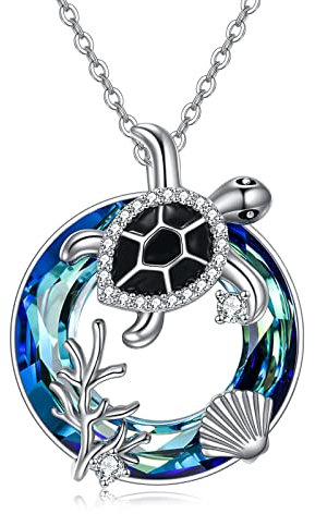 Schildkröte Halskette 925 Sterling Silber Kristall Schildkröte Schmuck Geschenke für Frauen