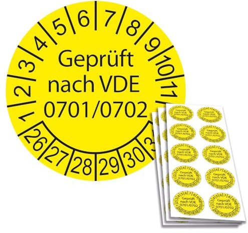 100 x VDE/Elektro-Check Prüfplaketten/Sicherheitsplaketten 30 mm Durchmesser mit untersch. Beschriftungen (100, Geprüft nach VDE 0701/0702)
