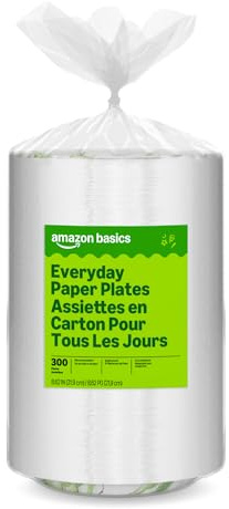Amazon Basics Everyday Paper Plates, 8.62 Inch, Disposable, 300 Count, Packaging May Vary