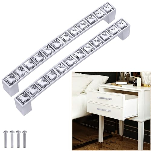 TsunNee 10 maniglie per armadietti in cristallo lucido, maniglie per cassetti con strass, maniglie moderne per armadietti, maniglie per porte di mobili, distanza tra i fori di 128 mm