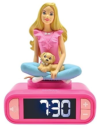 LEXIBOOK, Mattel Barbie, Luz de Noche Reloj Despertador, Sonidos y melodías, Pantalla LCD retroiluminada, Luminoso, Snooze, Rosa, RL800BB