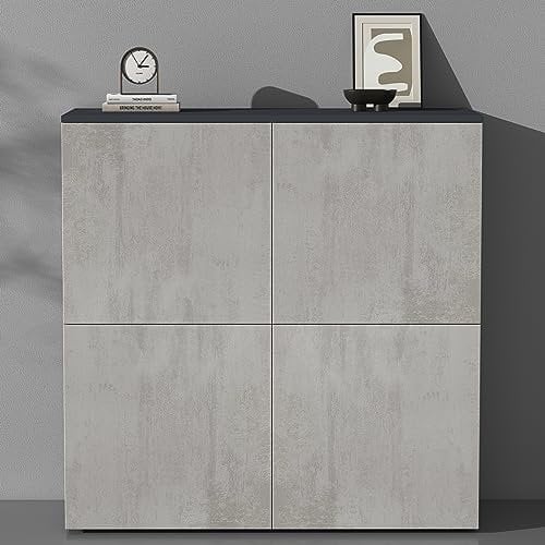 doporro Sideboard Kommode 100 cm in Anthrazit matt und Beton Aufbewahrungsschrank Bodenstehend für Ihren Wohnbereich Viel Stauraum Schrank 04