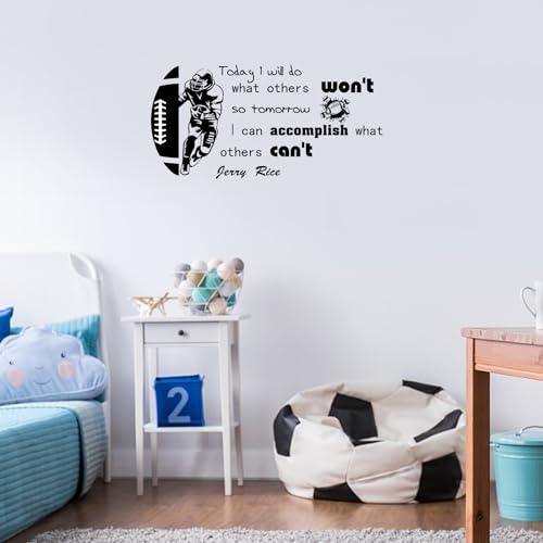 PLIGREAT Rugby-Spieler Inspirierende Zitate Wandtattoos Abnehmbare Vinyl-Wandaufkleber für Rugby-Fans Home Schlafzimmer Wanddekoration Sporthalle Indoor-Stadion Wall Art Decor