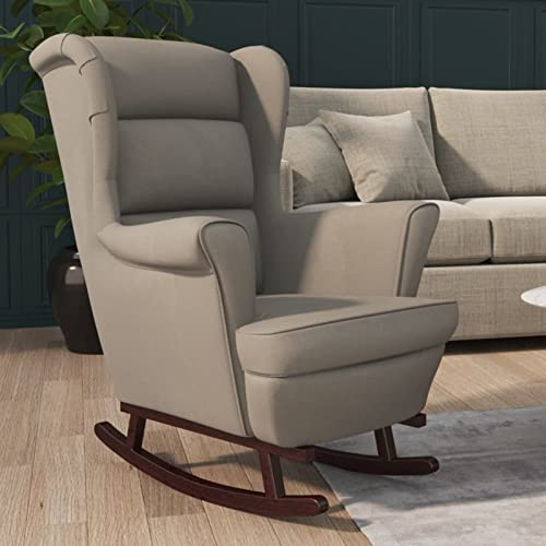 LAPOOH Schaukelstuhl mit Massivholz-Gummibeinen, Sessel Wohnzimmer, Schaukelsessel, Stillsessel, Schwingsessel, Tv Sessel, Ohrensessel, Relaxsessel, Rocking Chair, Hellgrau Samt