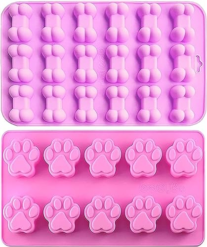 2Pack Silicone Baking Mould, Cat paw & Bone Shaped Reusable Ice Cube Trays Silicone Moulds for Candy, Chocolate, Gummy, Jelly, Soap Molds DIY, Cookies Molds for Pets and Kids