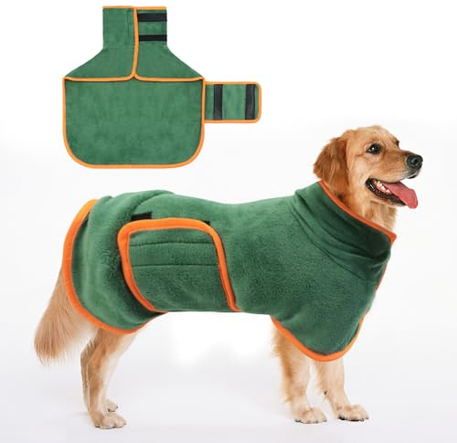 ZOESURE Bademantel Für Hunde, Hundebademantel Aus Mikrofaser, Super Saugfähiger Bademantel Hund, Hunde Trockenmantel mit Klettverschluss, Hund Bademantel für Hunde Und Katzen(Grün, M)