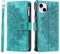VEEMOS Wallet Case for iPhone 13 Mini Flower Flip Case Protective Leather Folio Book Phone Cover with Card Slots Kickstand Zipper Pocket - Green