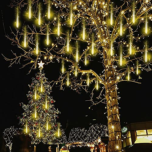 Kwaiffeo Weihnachtsbeleuchtung,10 Röhren LED Meteorschauer Lichterkette Außen für Weihnachten Halloween Weihnachtsbaum Hochzeit Garten Fenster, warmes Weiß