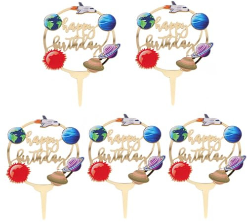 Leadigol 5 PCS Happy Birthday Cake Topper, Acryl Weltraum Thema Sonnensystem Planet Kuchen Dekoration Party Supplies Geburtstag Party Dekorationen
