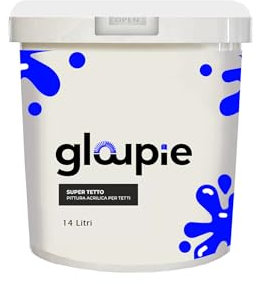 GLOUPIE SUPER TETTO Pittura Acrilica All'Acqua Elastomerica Per Protezione E Decorazione Di Tetti E Superfici Esterne, 14 Litri, Bianco, Made In Italy