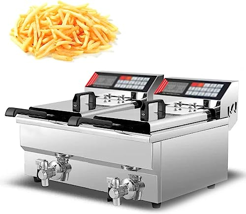 KLUFO Friggitrice Commerciale Cestello Friggitrice Elettrica Con Cestello Friggitrice Ad Olio In Acciaio Inossidabile, Rubinetto Friggitrice A Serbatoio Singolo Con Cestello Rimovibile Ed Elemento
