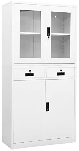 prissent 90 x 40 x 180 cm Büroschrank weiß aus Stahl und Glas Büroschrank Aktenschrank Büroschrank Hochschrank mit Schubladen Büro mit Vitrine