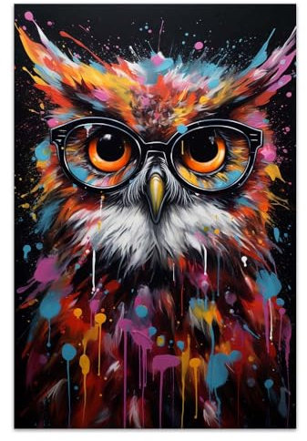 COTAIL Ungerahmte Leinwand-Wandkunst für Schlafzimmer, Büro, Wanddekoration, 45,7 x 30,5 cm, bunte Eule, Wanddekorationen für Wohnzimmer, Malerei, Bilder, Kunstwerke für moderne Poster, Drucke,