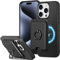 SHIELDON Genuine Leather Case for iPhone 15 Pro + Magnetic Adhesive Wallet [RFID Blocking][Secure-Grip Stand] Magnetic Wireless Charging Anti-Scratch Slim Case Compatible with iPhone 15 Pro - Black