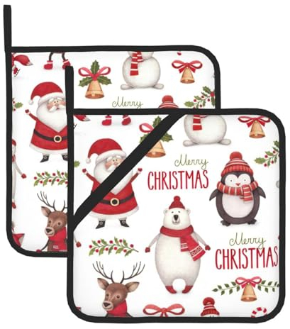 Wurton Set di 2 presine natalizie con stampa di Babbo Natale, resistenti al calore, per cucina, casa, forno, microonde, barbecue, regalo